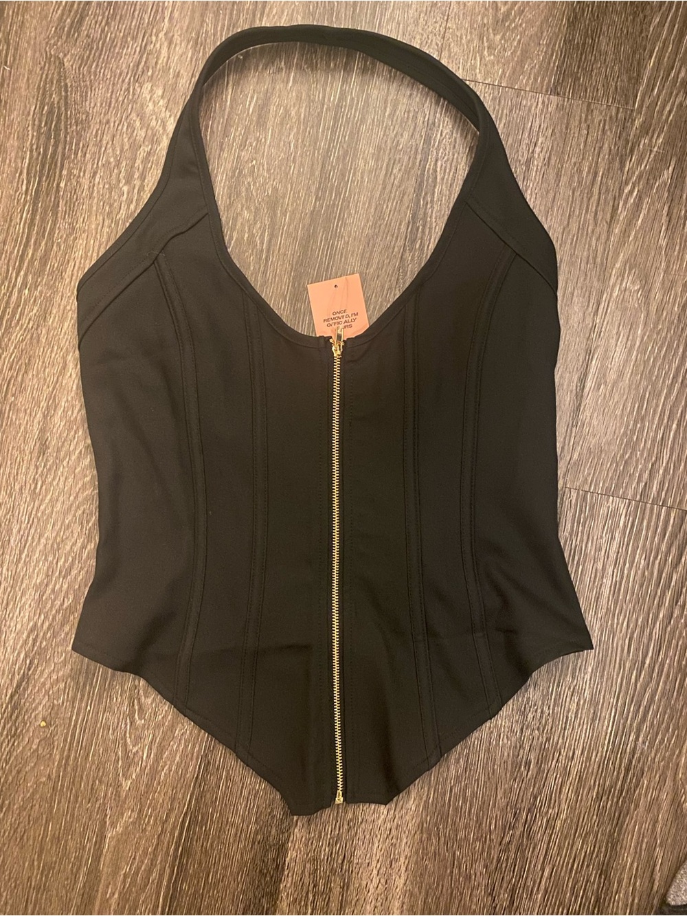 PrettyLittleThing Black Halter Zip Corset Bodysuit